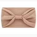 Elastic light brown knitted yoga headband with a center knot design for women - Camel