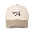 Detail of high-density goose with knife embroidery on a beige cotton baseball cap - Beige & Khaki