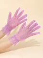 Elegant purple polka dot lace gloves with breathable mesh and ruffled wrist trim - One Size / Light Purple