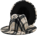 Classic red and green plaid fedora hat with wide brim for Christmas holiday decoration - M(56-58cm) / Beige and Black Plaid