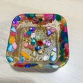 Square resin jewelry tray with colorful shells and gold foil flakes insert - Square / Colored Shell & Gold Foil