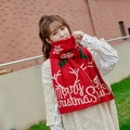 Red Christmas snowman knitted scarf with Merry Christmas patterns and snowflakes - Merry Christmas Reindeer Red