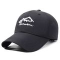 Quick-dry black baseball cap with white Narasan mountain embroidery in a profile view - Adjustable / Black