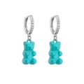 Orecchini a orsetto azzurro con cerchi in argento micro-intarsiati di zirconi - Argento Turchese