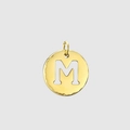 Ciondolo tondo dorato in acciaio inossidabile con design traforato lettera M - Oro 14K - M