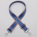 Adjustable wide woven shoulder strap featuring a blue and red checkered pattern with silver clips - No. 612 Silver Hook