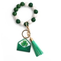 St. Patrick's Day keychain bracelet with green silicone beads and clover envelope charm - US 7
