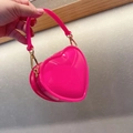 Cute heart-shaped jelly mini handbag in rose red with glossy finish and top handle - Rose Red / 14-5-11cm