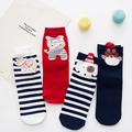 Pack de calcetines de algodón con animales de dibujos, rayas y lindos parches en 3D - Talla única / Mezcla de cachorros 3D blancos
