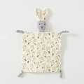 Baby cotton muslin security blanket with grey rabbit head and bunny print in beige - Grey Bunny Pattern (Floral Rabbit)