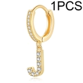 Gold plated hoop earring with letter J pendant encrusted with cubic zirconia stones - Single Letter Earring J