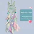 Green rabbit-shaped dream catcher with gradient feathers for girl's room decor - Rabbit Shape - DIY Kit / Without Light / Green