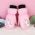 Pink waterproof dinosaur ski mittens for kids with warm windproof knit cuffs - One Size / Pink Dinosaur / 5-8 Years