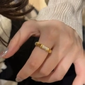 Elegant gold bamboo style s925 silver ring with sparkling crystals for women - Bamboo Brushed