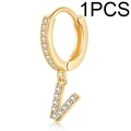 Exquisite gold-plated letter V hoop earring with micro-pave white zircon stones - Single Letter Earring V