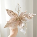 Sparkling champagne gold glitter Christmas flower with mesh petals and sequins - 22cm / Vivid Champagne