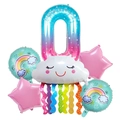 Rainbow tassel cloud balloon set with a gradient blue and pink number zero foil balloon - Number 0 Set