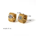 Gold huggie earrings with square zircon stone and detailed size specifications - Single Square Zirconia Gold Style (YYE023282)