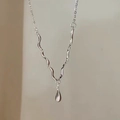 Chic silver wavy link necklace with smooth teardrop pendant for women's minimalist style - Silver Wave Drop Style
