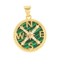 Golden compass pendant with green malachite inlay and sparkling star detail - Compass-Malachite