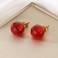 Fashion titanium steel earrings featuring faceted 12mm red crystal glass pearls with gold pins - 10mm / Gold Base Red Faceted Crystal (KE116380-K)
