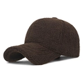 Dark brown teddy fur baseball cap with thick warm lining for winter outdoor wear - Adjustable / Dark Coffee