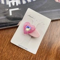 Pink heart-shaped acetate hair clip with iridescent rhinestones on jewelry card - Rose Red