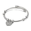 Minimalist silver stainless steel cable wire bracelet with heart pendant and metal beads - Silver Style (KB117262-Z)