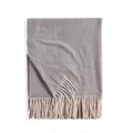 Grey scarf with herringbone pattern and beige fringe trim on a clean white background - One Size / Light Gray