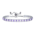 Adjustable tennis bracelet with purple and white rectangular zircons in S925 silver - 2.5*5mm White Gold Rectangular White + Purple Stones