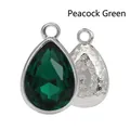Peacock green teardrop alloy charm with silver finish and floral relief detail - Peacock Green