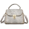 Silver-grey multi-layer crossbody handbag with golden swivel lock and textured finish - Gray