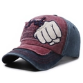 Gorra de béisbol de mezclilla lavada vintage en burdeos y azul con parche de puño y bordado - Azul marino