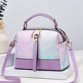 Purple gradient crossbody handbag with floral prints and a secure dual zipper closure - Purple
