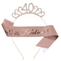 40 & Fabulous rose pink glitter birthday sash and rhinestone crystal number 40 tiara set - One Size / 40th (Glitter) / Rose Gold
