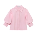 Roze blouse met korte pofmouwen en een geplooid ontwerp op een witte achtergrond - XS / Roze