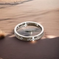 Silver stainless steel forever love ring with heart-set stone on desert background - 38-c-2 Steel Color / Size 5