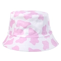 Pink and white cow print bucket hat with reversible cotton fabric for casual styling - One Size / Pink