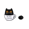 Cute black cat in a white coffee cup enamel pin badge with a black rubber back - Black Cat Black Coffee Style (CZ0535-4)