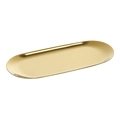 Oval gold metal jewelry tray with polished finish for desktop storage and display - Large Electroplated Gold Jewelry Tray