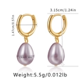 Detailed view of pearl earrings with dimensions showing 3.15cm length and 5.5g weight - Gold Hoop With Pale Purple Pearl Drop (KE1126-1)