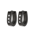 Minimalist matte black titanium steel hoop earrings with three white cubic zirconia gems - Three Square Zircon Huggie (KE109378-XY)
