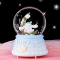 Blue base Cinnamoroll crystal ball music box with yellow moon and snowy sparkles - White Big-Eared Dog - Dark Blue