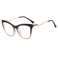 Fashionable brown gradient cat eye blue light blocking glasses with gold metal temples - Tea Frame