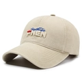 Adjustable beige soft cotton baseball cap with 3D embroidery and washed finish for outdoors - One Size(Adjustable) / Light Beige