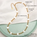 Collana a perline dorate in acciaio inossidabile con pendenti a farfalla in conchiglia - Farfalla