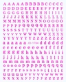 Macro detail of 3D embossed pink alphabet nail stickers with JO-1784 model number - Fluorescent Red