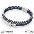 Bracciale a doppio strato in pelle nera intrecciata con perle d'acciaio e chiusura - KB169039-KLHQ / Color Acciaio