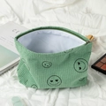 Trousse à maquillage en velours côtelé vert avec motif smiley et fermeture éclair - Grand / Grande Trousse à Maquillage Verte Yeux en Cœur