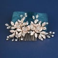 Pettine per capelli da sposa dorato con fiori di cristallo e perle su velluto - Pettine per Capelli Floreale Oro (HS-J4793G)